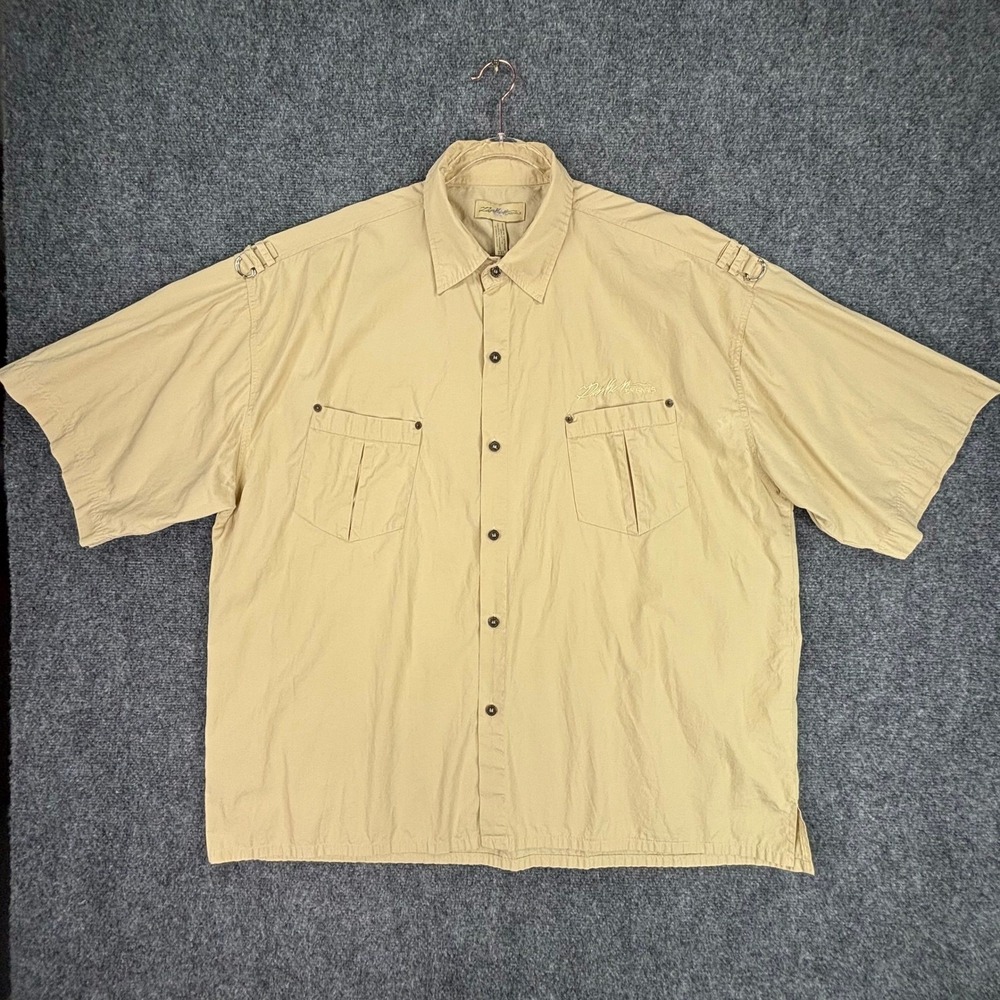 Dan Kim Originals Mens Short Sleeve Button Down Shirt Tan Khaki Utility XL